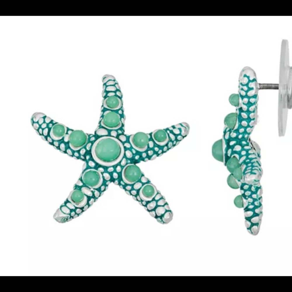 Napier Silver Tone & Blue Starfish Stud Earrings